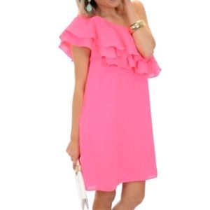 Do & Be Bright Pink One Shoulder Ruffle Dress